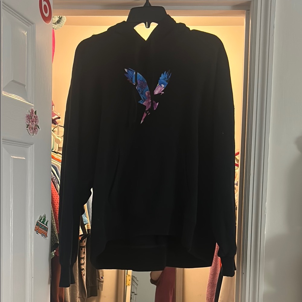 Black Hoodie with Colorful Bird Design